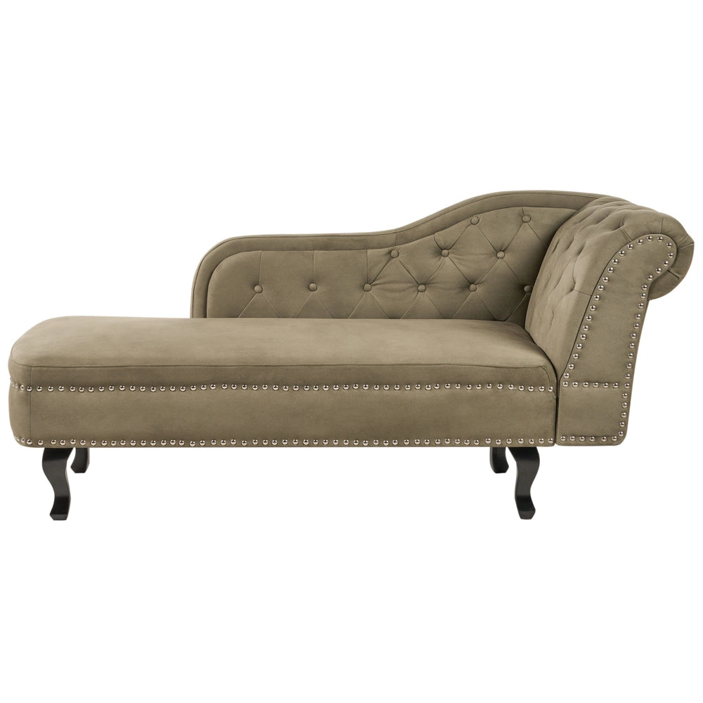 Chaise longue in velluto verde oliva versione destra Con Bottoni stile retrò