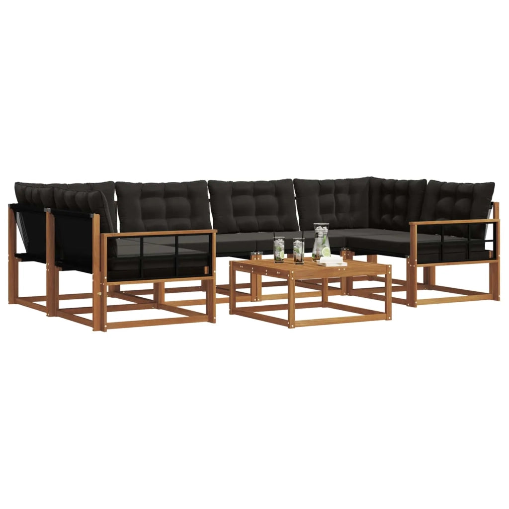 Set di divani da esterno con cuscino 7 pcs Naturale e Nero