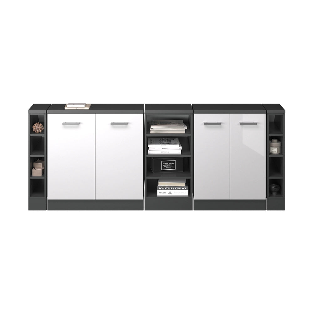 Set di mobili sottotetto Rion Bianco lucido/Antracite 210 cm Set di 5 carcasse armadio profondità 60 cm Vicco