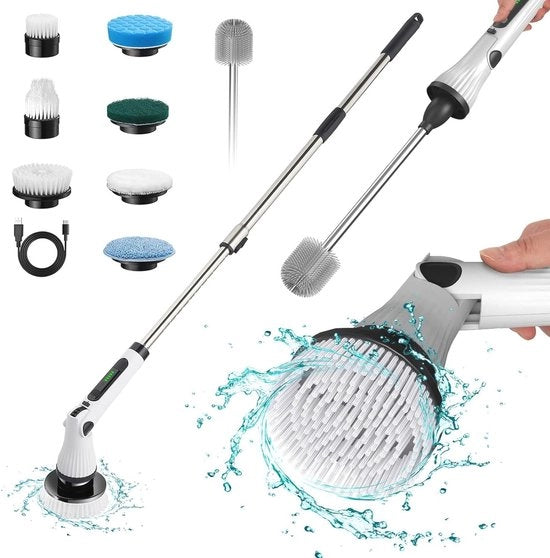 Schrobber elettrico senza filo per bagno e wc - con 8 testine di spazzola intercambiabili e manico regolabile