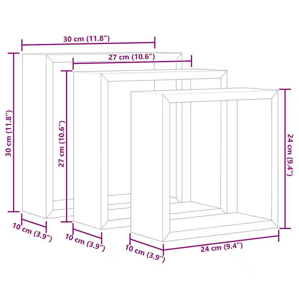 Mensole a Cubo da Parete 3 pz Rovere Sonoma 326719