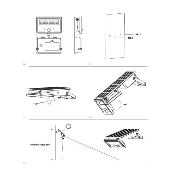 PROIETTORE A RICARICA SOLARE LED 8W 4000K 1600LM IP65 SKY SOLAR SENSOR BENEITO
