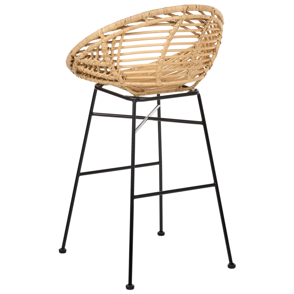 Set di 2 sedie da bar in rattan naturale con struttura in ferro, stile industriale e boho, per interni