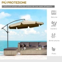 Ombrellone da Giardino a Braccio con Apertura a Manovella in Metallo e Poliestere, Ø2.7x2.7 m, Caffè