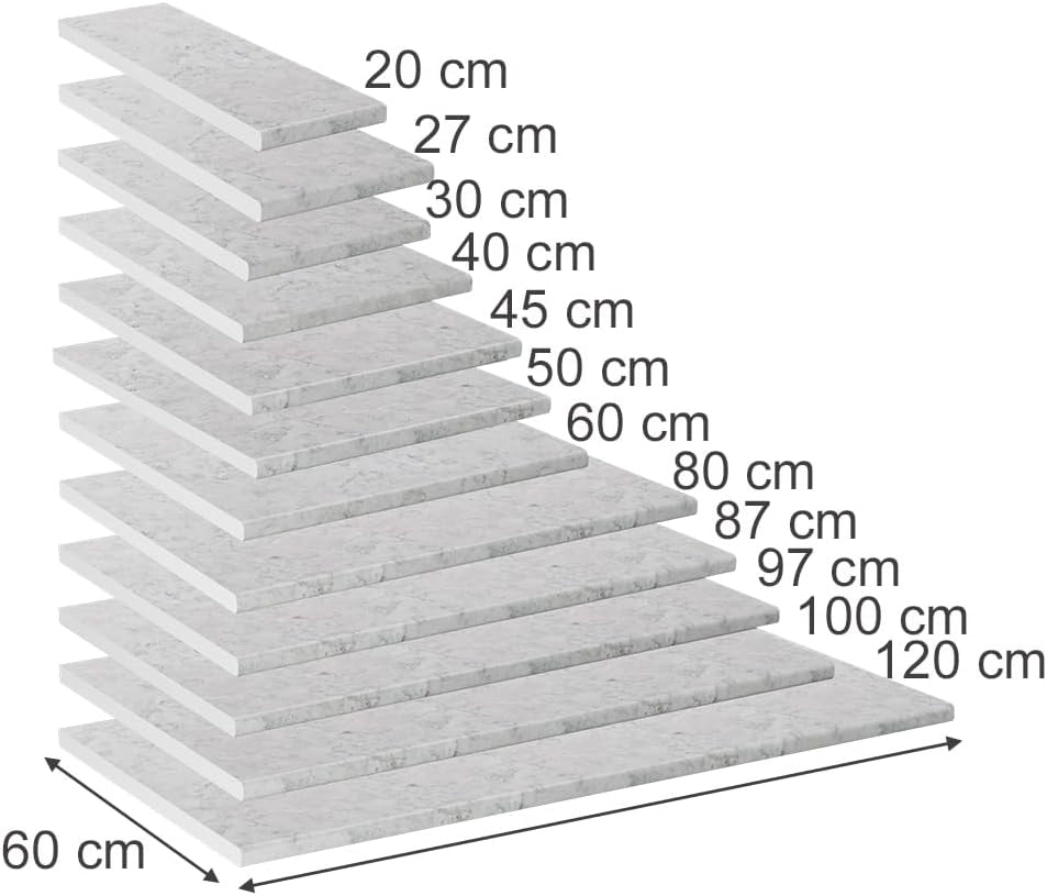 Top cucina R-Line, Bianco/marmo, 60 cm, adatto per il montaggio su mobili base e piani di lavoro