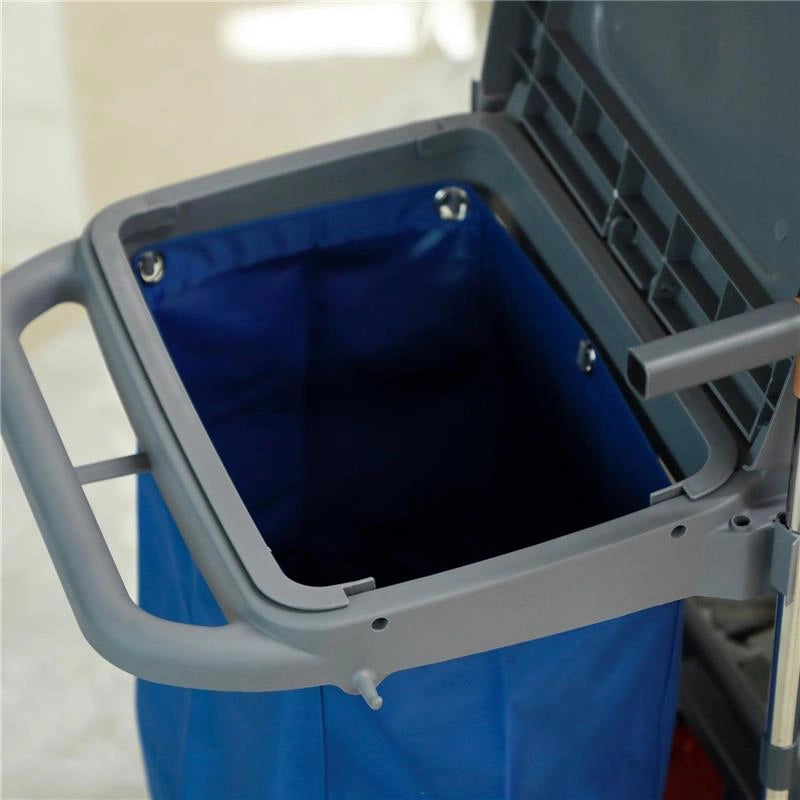 CARRELLO PULIZIE A 3 RIPIANI CON SACCO PER IMMONDIZIA E STRIZZATORE, 111X63.3X103 CM, GRIGIO BLU E ARANCIONE