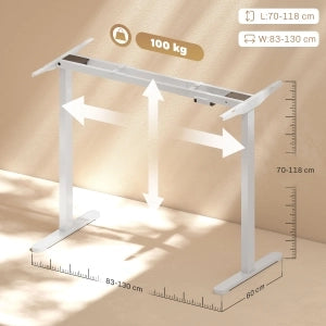 SCRIVANIA Regolabile Elettrica 70-118 cm, Struttura in Acciaio Bianca, Doppio Motore