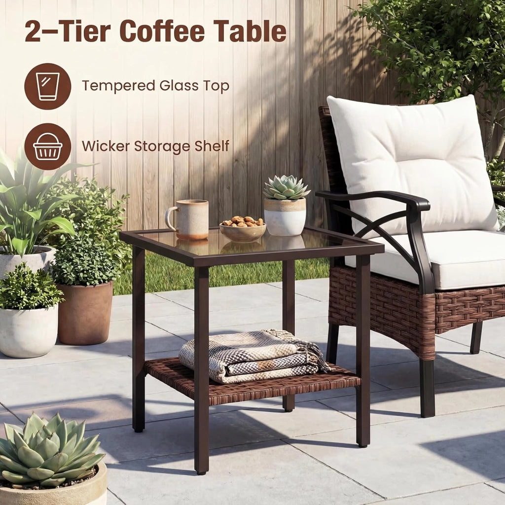 Set di mobili da giardino in rattan, per balconi, balconi, terrazze, 2 poltrone con sgabello, con cuscino, set di mobili da balcone per 2 persone (Beige)
