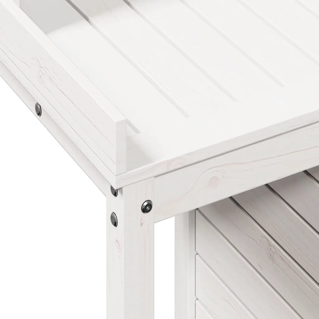 Tavolo Invaso con Ripiani-Tavolo da Lavoro con Ripiani Bianco 82,5x50x109,5 cm Massello Pino 218509