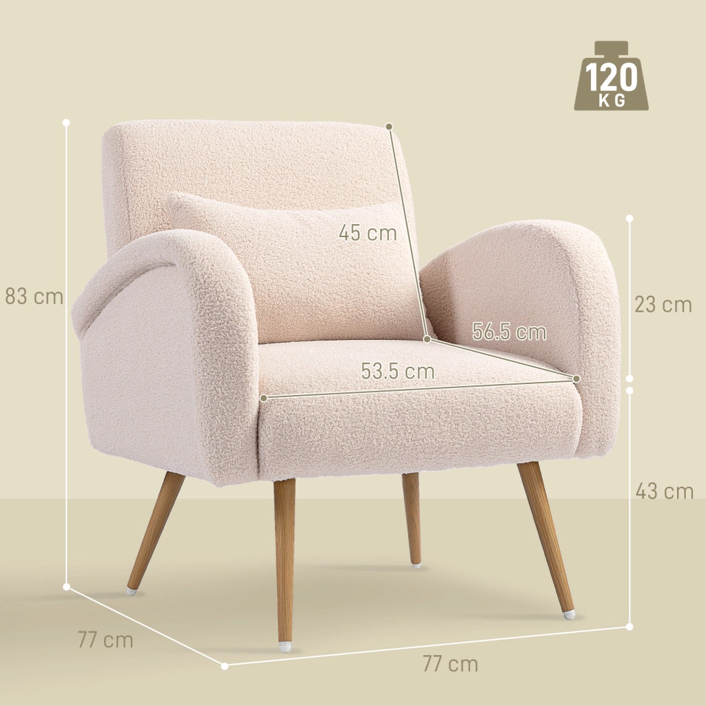 Poltrona Relax Moderna in Tessuto Teddy con Cuscino Sfoderabile ¨C Zephmum ¨C Beige 77x77x83 cm