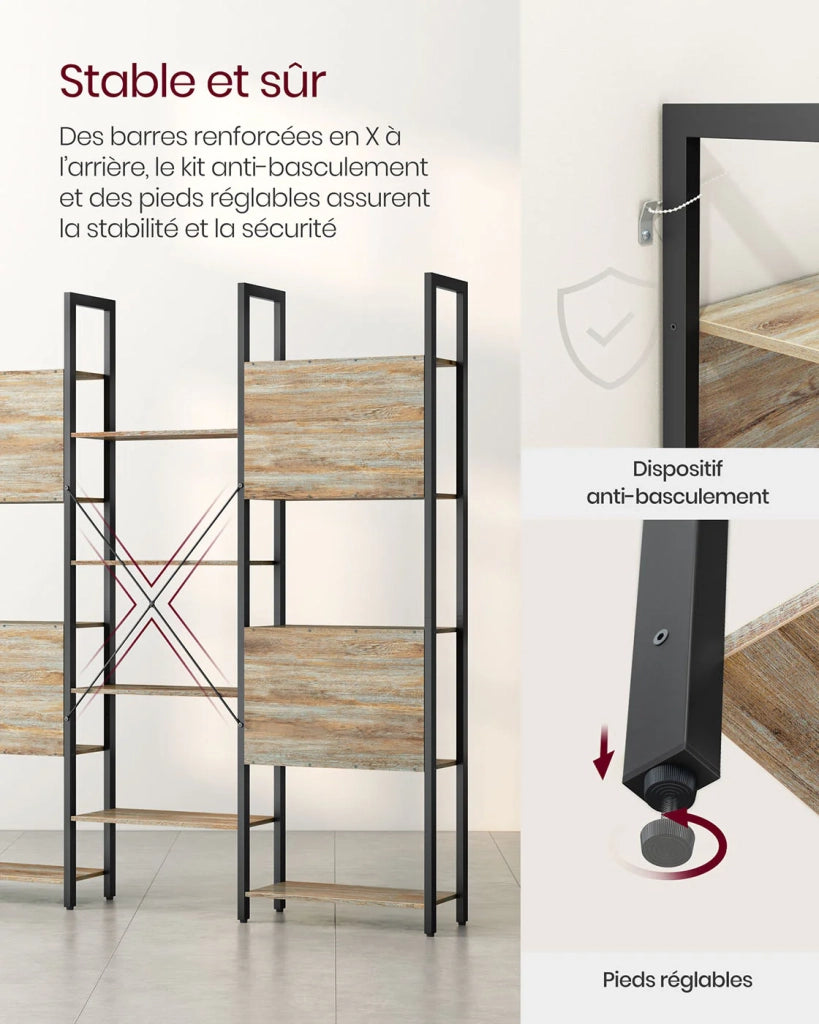 Libreria/mobile contenitore in stile industriale con struttura in metallo e 14 scomparti adatta per soggiorno o ufficio 158 x 24 x 166 cm marrone 12_0004257