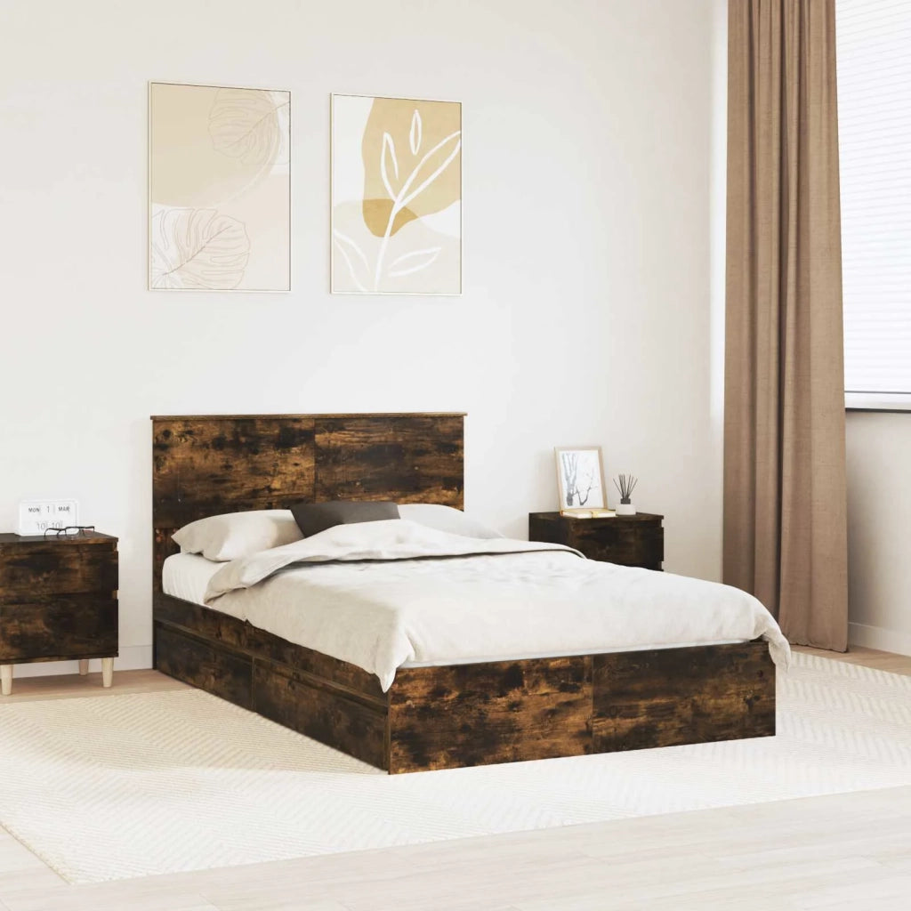 Letto con Contenitore con testiera Rovere fumé 135 x 190 cm