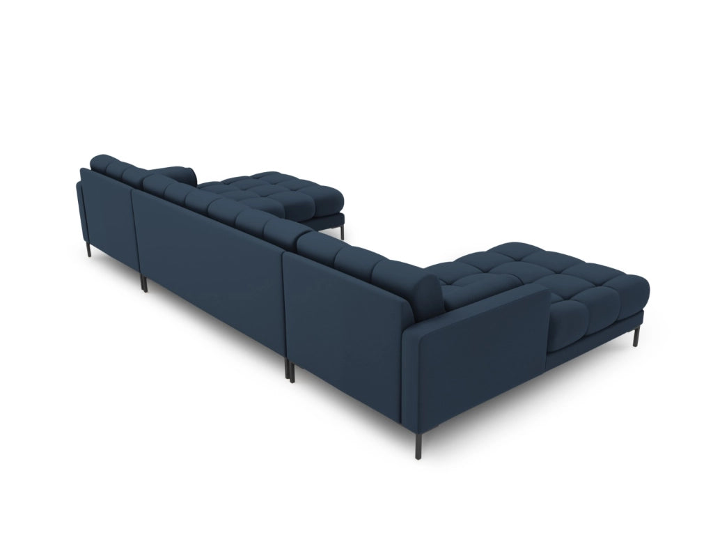 Cosmopolitan Design - Divano panoramico "Bali" 7 posti in tessuto strutturato blu 