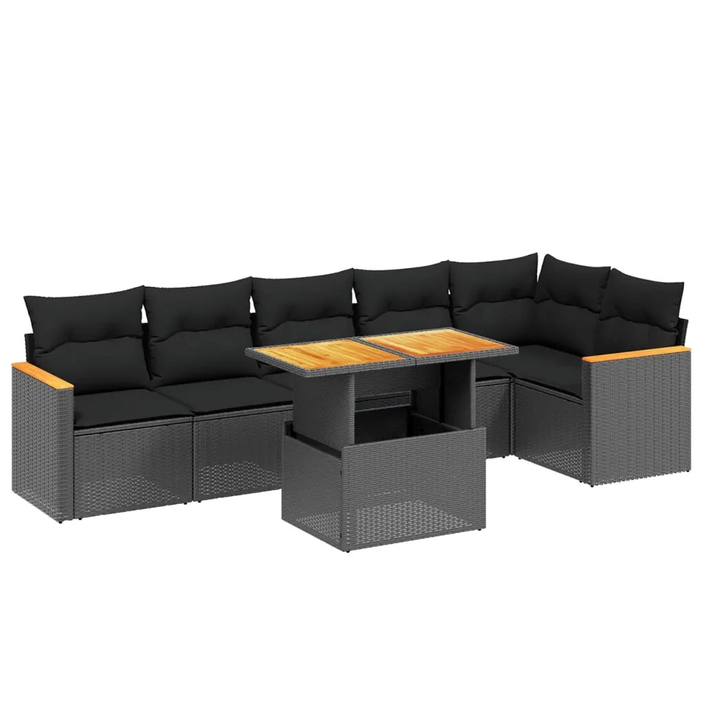 Set Divani da Giardino con Cuscini 7pz Nero Polyrattancod mxl 112728