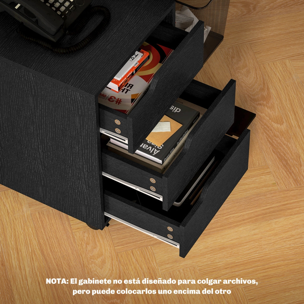 Cassettiera con Ruote 3 Cassetti ¨C zephmum ¨C 40x50x57.5 cm Nero