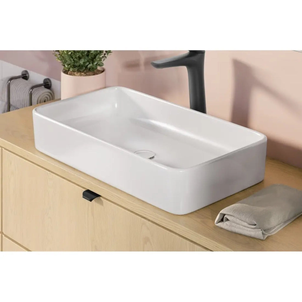 Lavabo rettangolare da appoggio 61x34 cm in ceramica bianca lucida