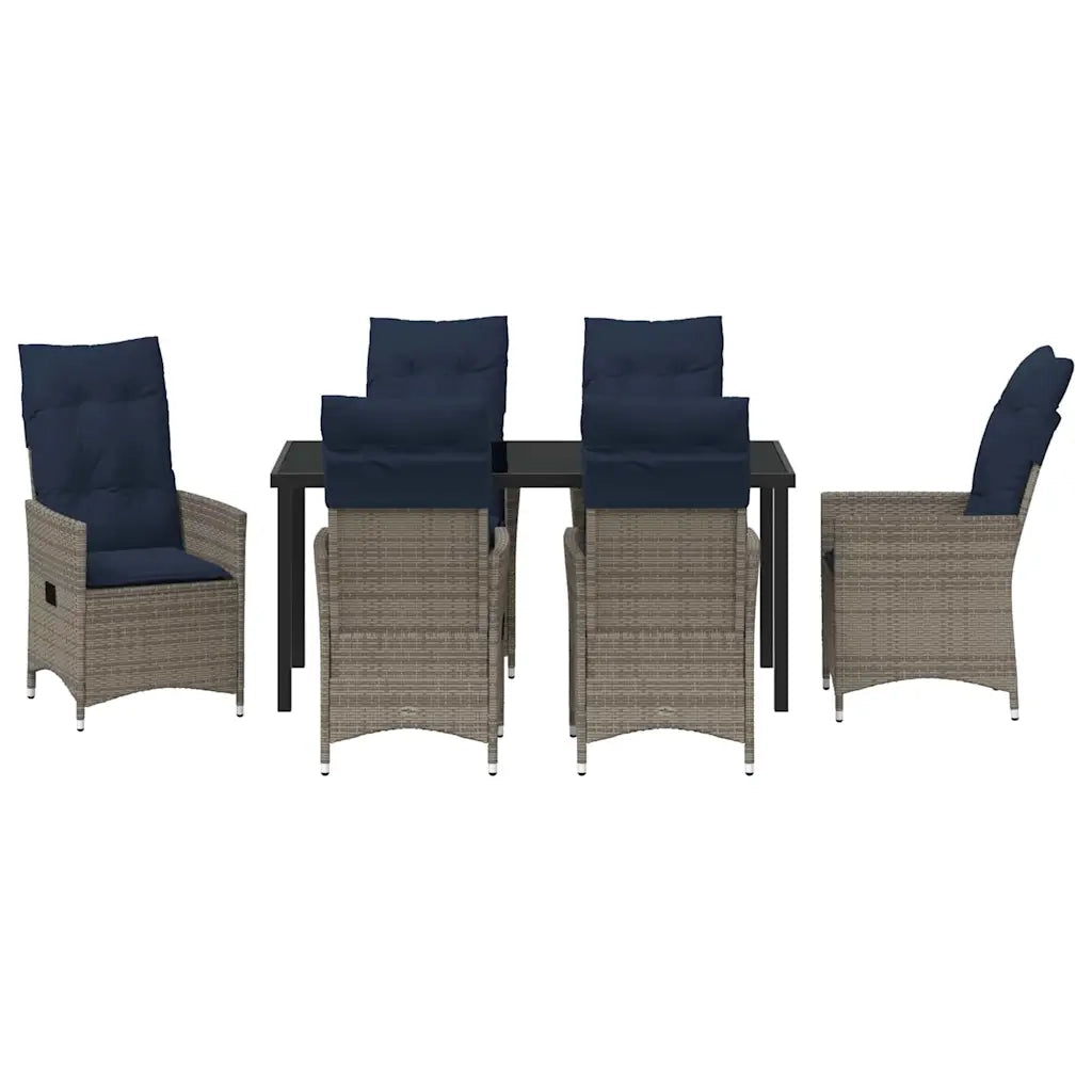 Set di tavolo e sedie con cuscino 7 pcs Grigio Rattan in PE
