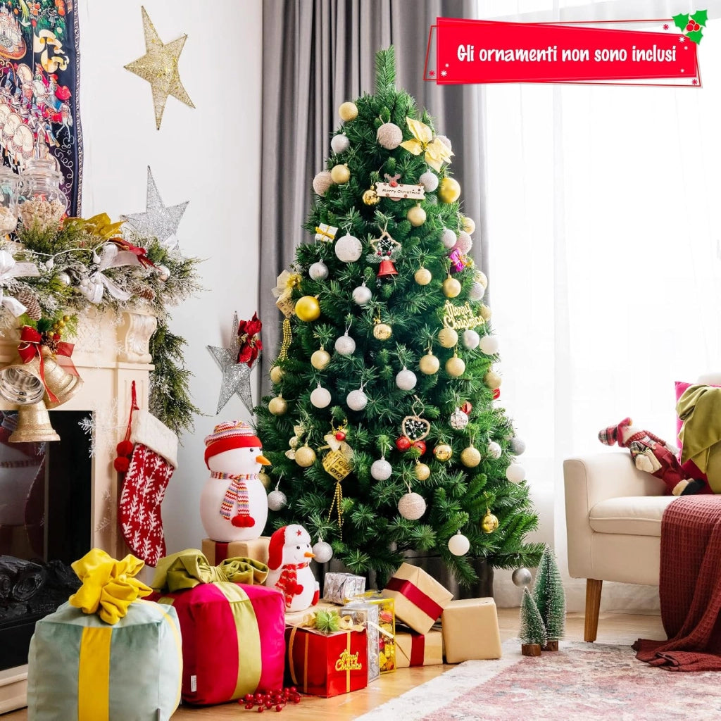 Albero di Natale Artificiale 180 cm, con 645 Rami, Base Pieghevole di Metallo, Verde, per Uso Domestico e Commerciale