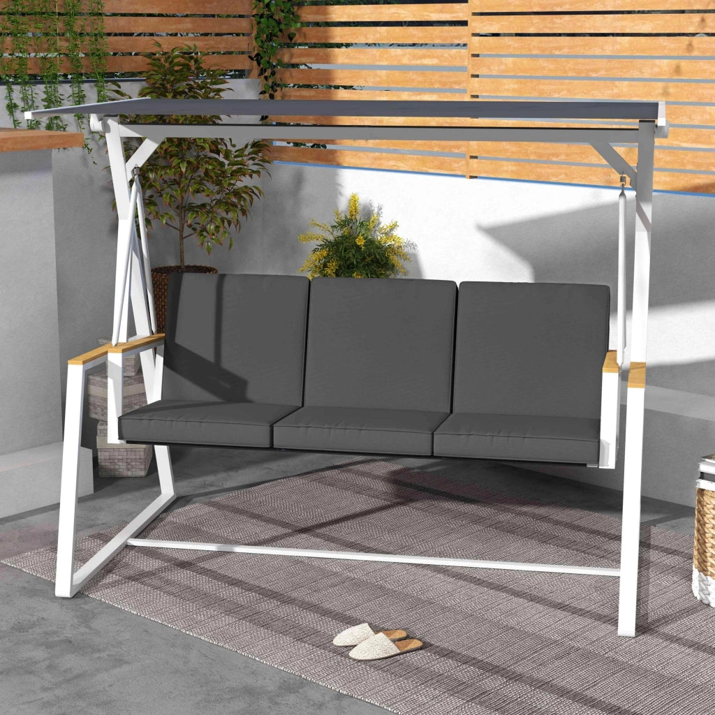 Dondolo da Giardino 3 Posti con Tettuccio Inclinabile, in Acciaio, 205x130x175 cm, Grigio Scuro