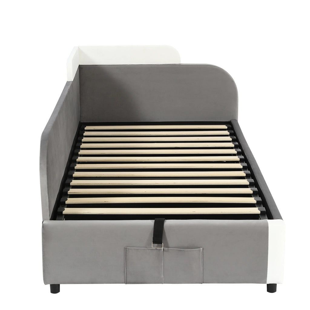 Letto Contenitore per Bambini 90 x 200 cm; Letto Singolo - Sponda Imbottita e Tasca