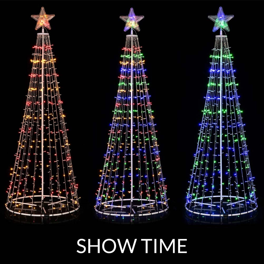 Albero Natale Luminoso LED RGB Multicolore 220 cm 592 con 8 Giochi Luce Esterno