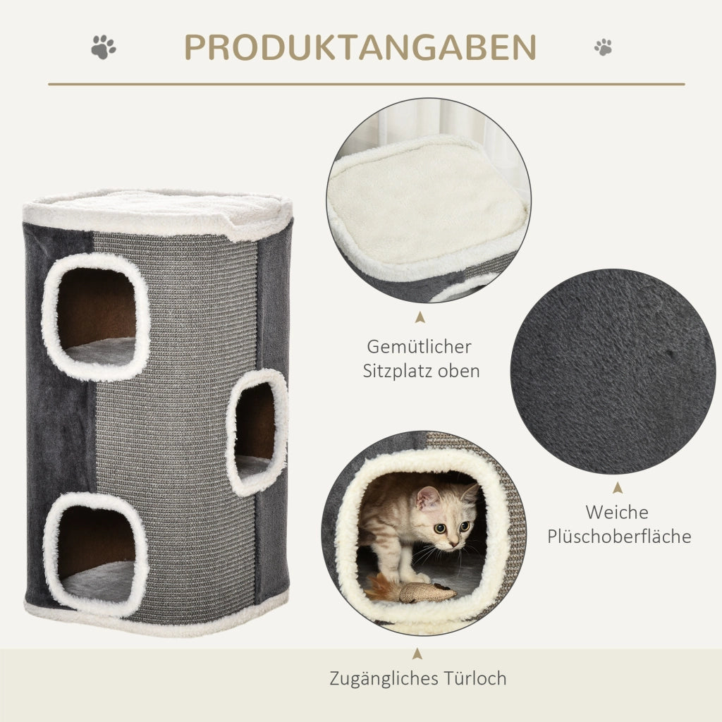 Casetta per Gatti a Soppalco con Cuscino ¨C Minimal ¨C Grigio+Bianco 74x74x74
