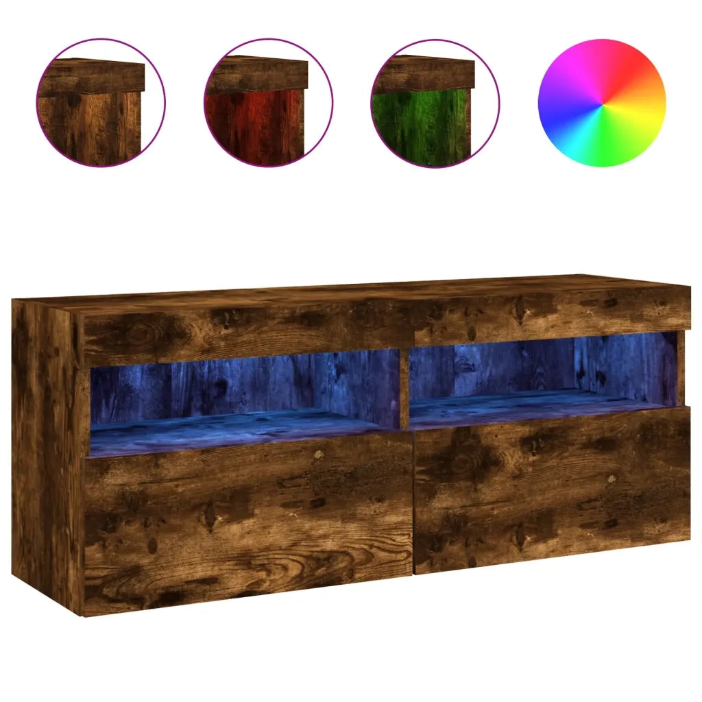 Mobile TV a Parete con Luci LED-Mobile TV a Muro Rovere Fumo 100x30x40 cm