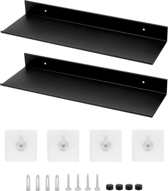 Set di 2 pannelli flottanti neri 40 cm con viti self-adhesive per camera da letto, soggiorno e ufficio
