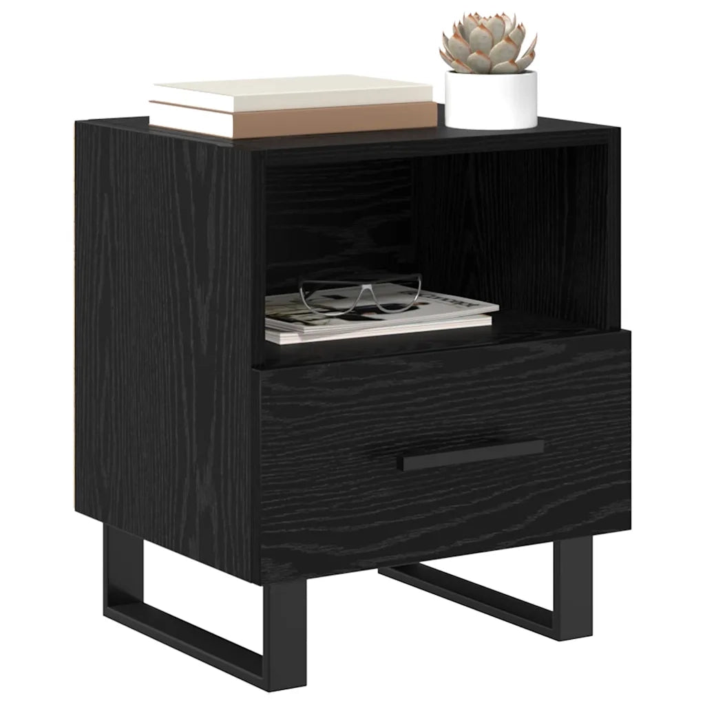 Armadio da Notte con cassetto Rovere Nero 40 x 35 x 47,5 cm