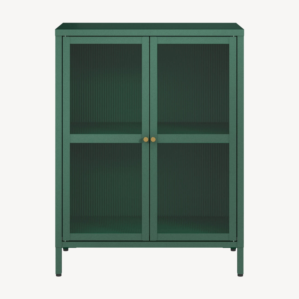 Credenza Säkylä Comò con Ante in Vetro Scanalato 84x64x35 cm Verde Abete [en.casa]