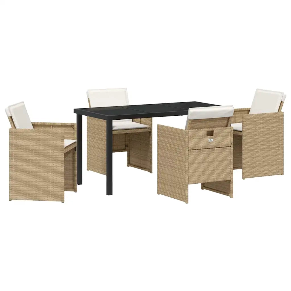 Set da Pranzo per Giardino con cuscino 5 pcs Beige polyrattan