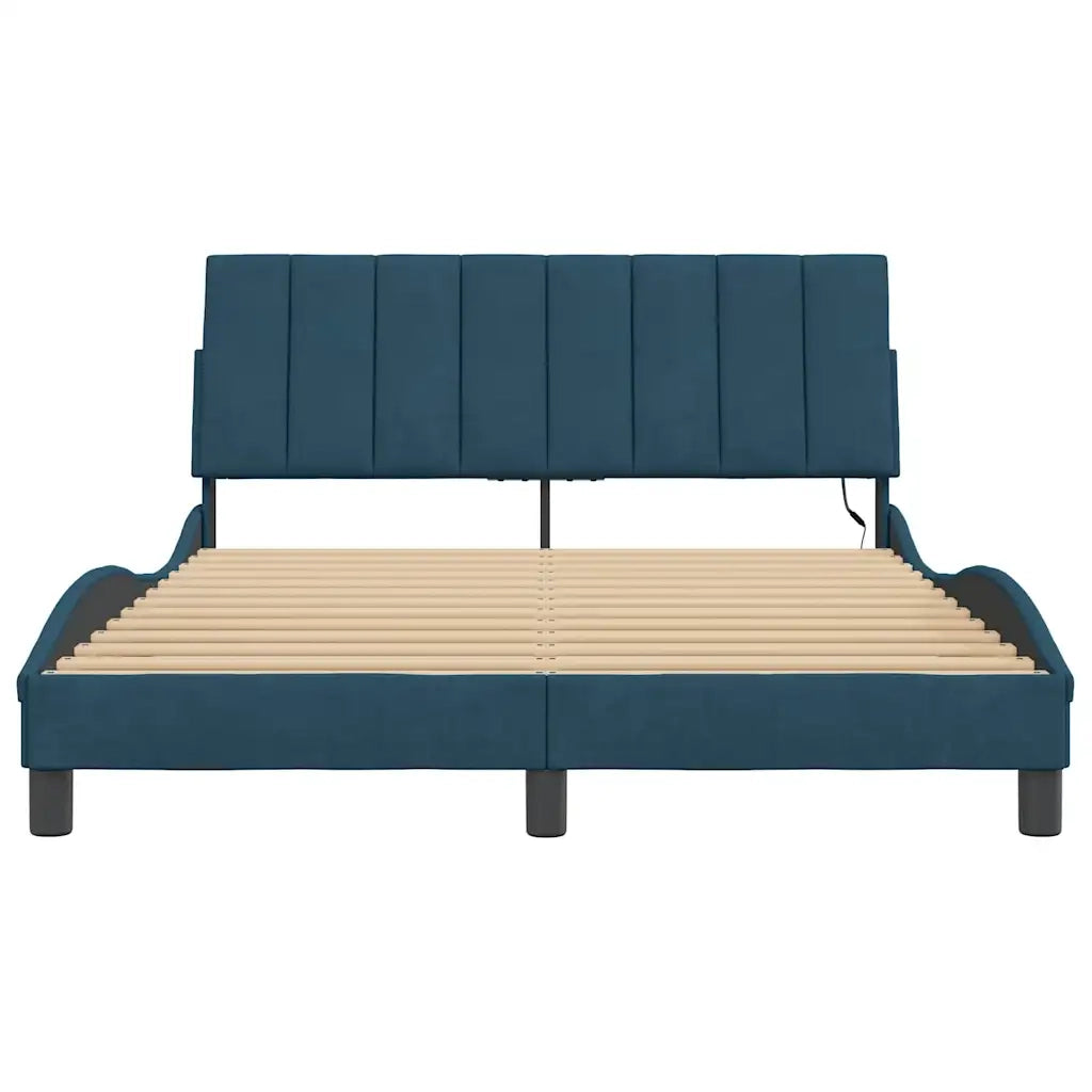 Giroletto con LED senza Materasso-Struttura Letto Hanko Blu 140x200 cm in Velluto