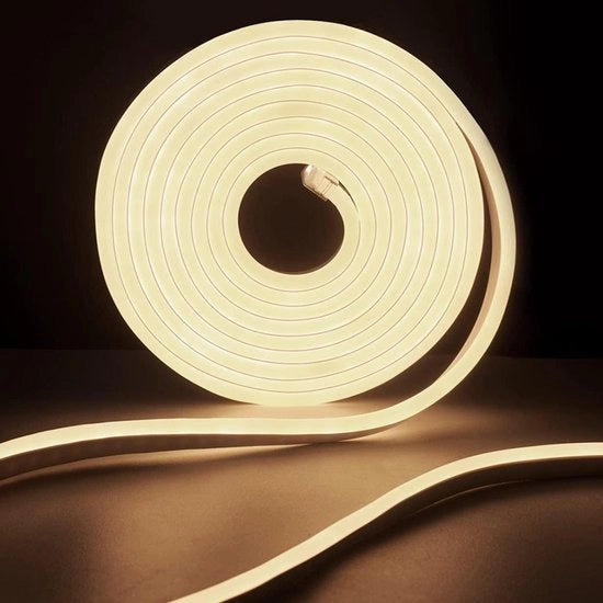 Strisce LED Neon 5m 4000K Luce Neutrale Acqua Resistenti Illuminazione Esterna - Striscia di Luce Flessibile per Esterni - 220V 120 LED/m - Alimentatore per Feste Cucina Esterno