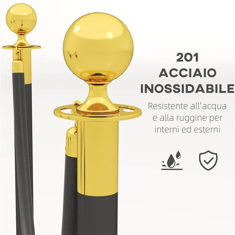 COLONNINE SEGNAPERCORSO IN ACCIAIO INOX CON CORDA VELLUTATA NERA DI 1.5 M E BASE RIEMPIBILE Ø 32X96 CM