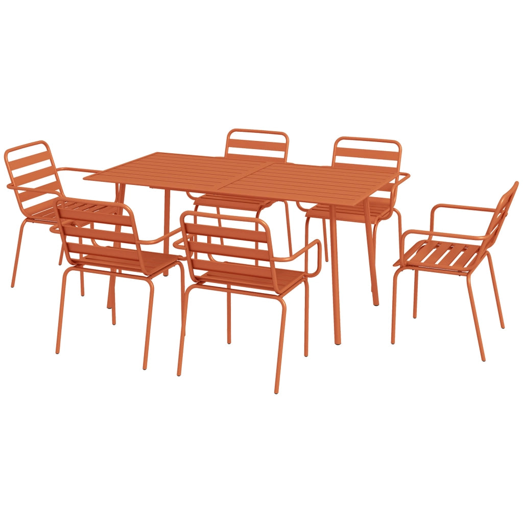 Set da pranzo da giardino 7 pezzi ¨C zephmum ¨C tavolo e 6 sedie impilabili in acciaio rosso