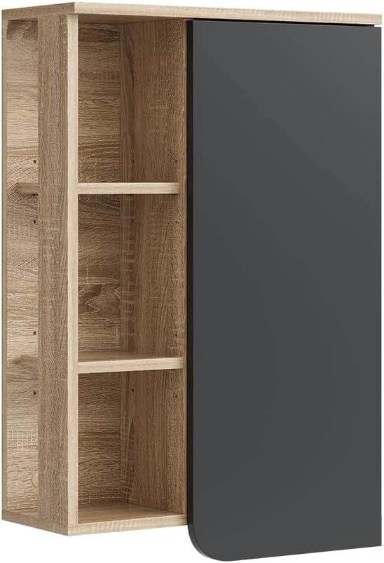 Mobile bagno Karen, Sonoma/antracite, 50 x 75 cm con porta e vani aperti, per montaggio a parete con vani a giorno e vani chiusi
