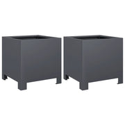 2 pz Fioriere | Cassetta per fiori | Vaso da Giardino Antracite 30x30x30 cm in Acciaio