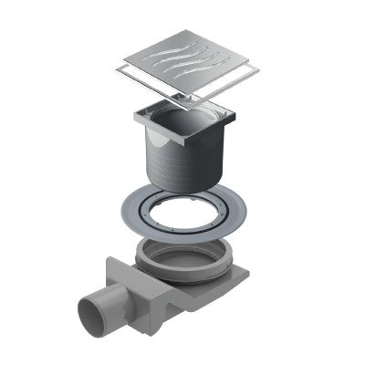 Scarico doccia a pavimento con griglia e sifone 10x10 cm acciaio inox cromato