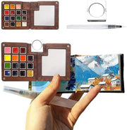 Set di acquarelli 15 colori - Pennello compattibile - Legno di noce - Pennello - Ideale regalo per appassionati d'arte - Incluso clip magnetico - Set di acquarelli