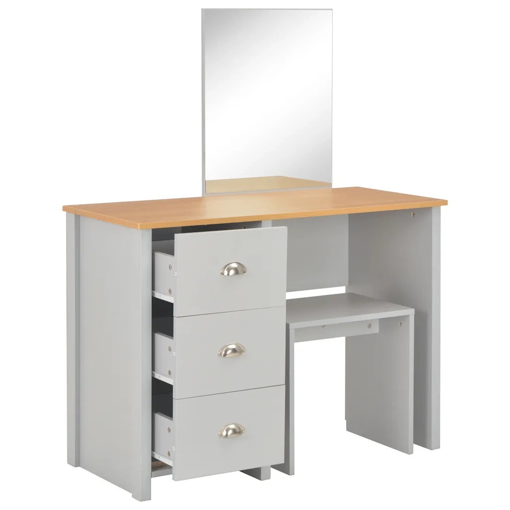 Toeletta | Tavolo da Trucco con Specchio e Sgabello Grigio 104x45x131 cm