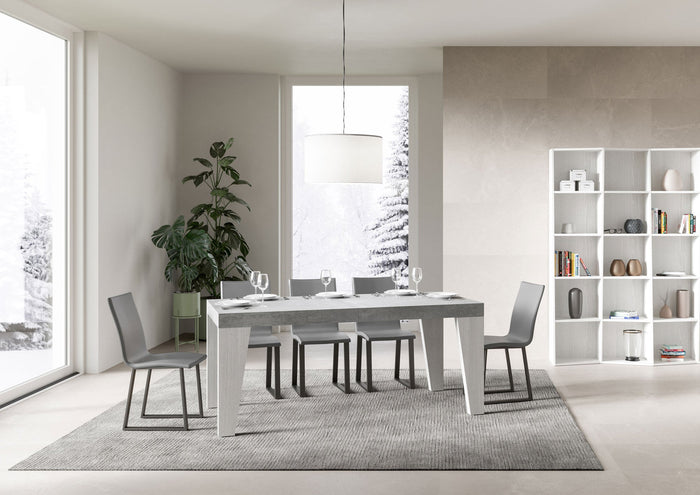 Tavolo Allungabile 160/264x90x77 cm Naxy Mix piano Cemento gambe Bianco Frassino