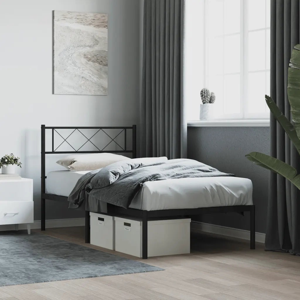 Giroletto con Testiera-Struttura Letto con testiera in Metallo Nero 75x190 cm 380903