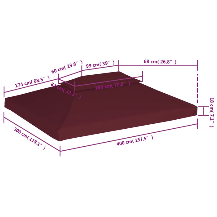 Copertura Superiore per Gazebo a 2 Strati 310g/m² 4x3m Bordeaux 44761