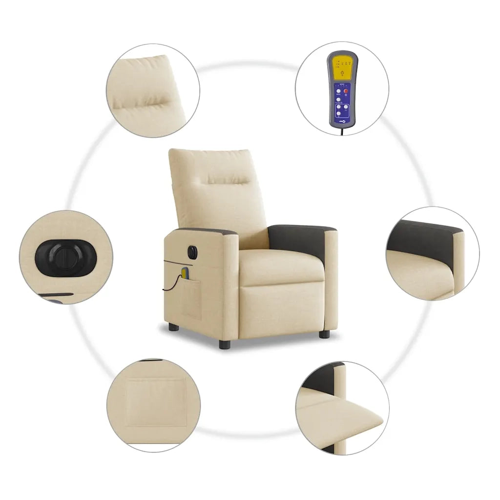Divano Sedia-Poltrona Reclinabile Massaggiante Elettrica Crema in Tessuto 521339