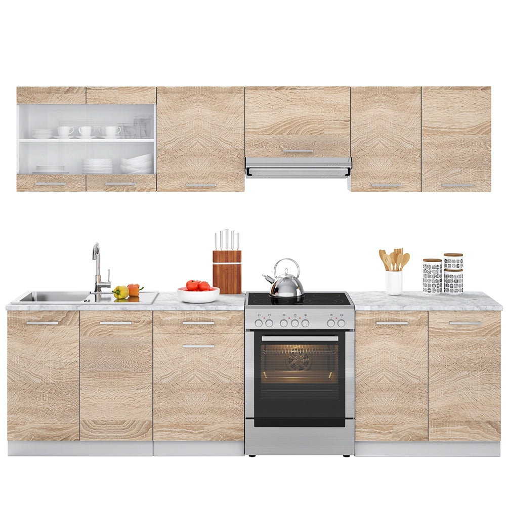 Mobile da cucina Raul Sonoma/Bianco 270 cm, PL Marmo con striscia LED Vicco