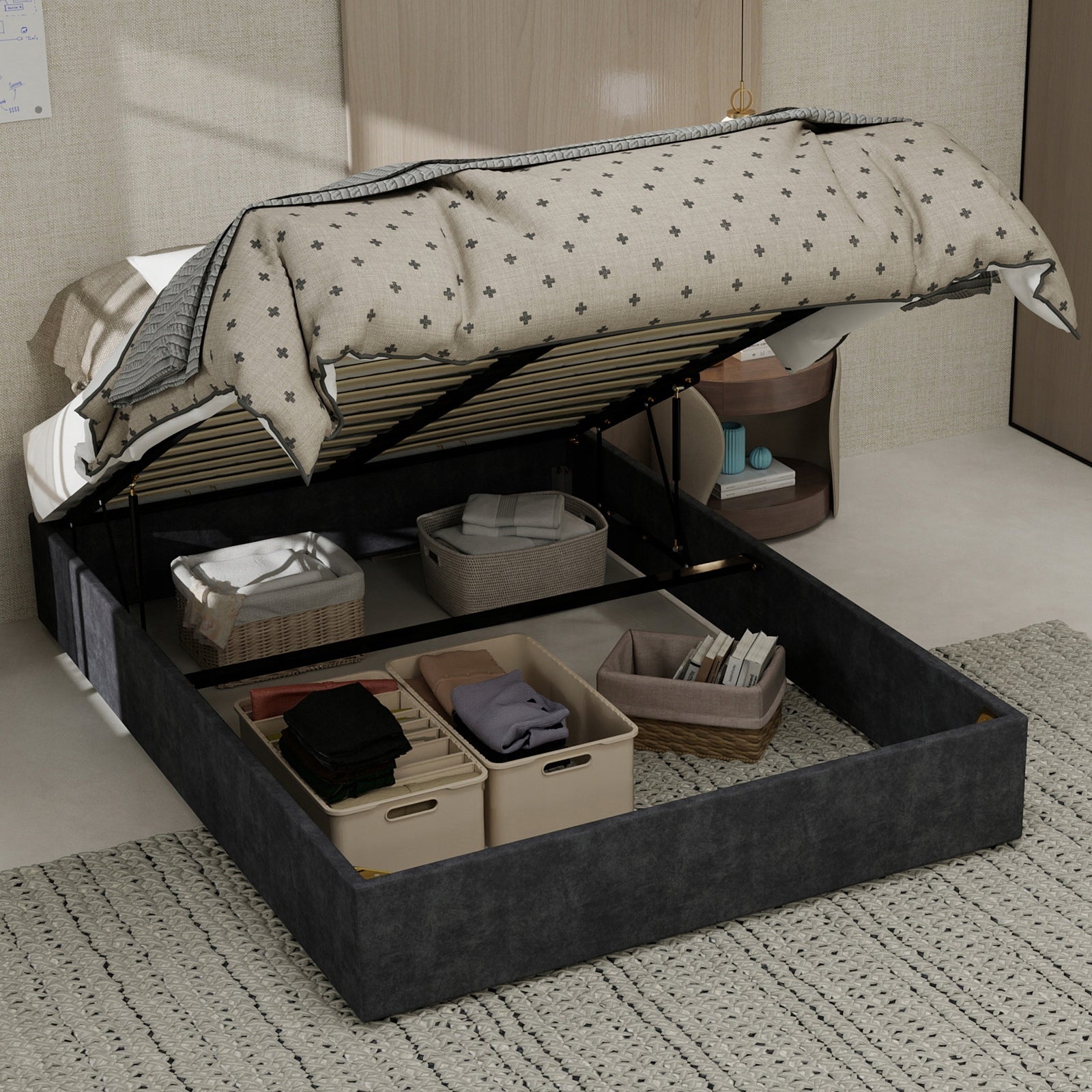 Letto minimalista 140x200 - Xylo - Grigio velluto olandese