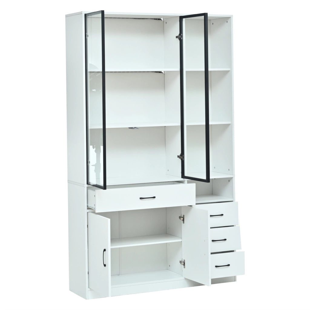 Vetrina con 2 ante in vetro; 4 cassetti e LED - per soggiorno - 120×35×200 cm - bianco