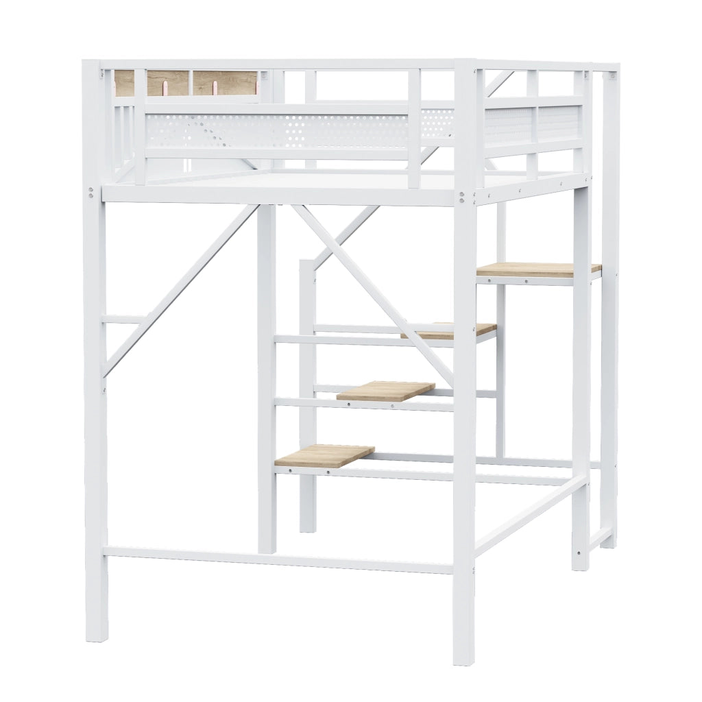 LETTO a soppalco 140x200 cm bianco in metallo e legno
