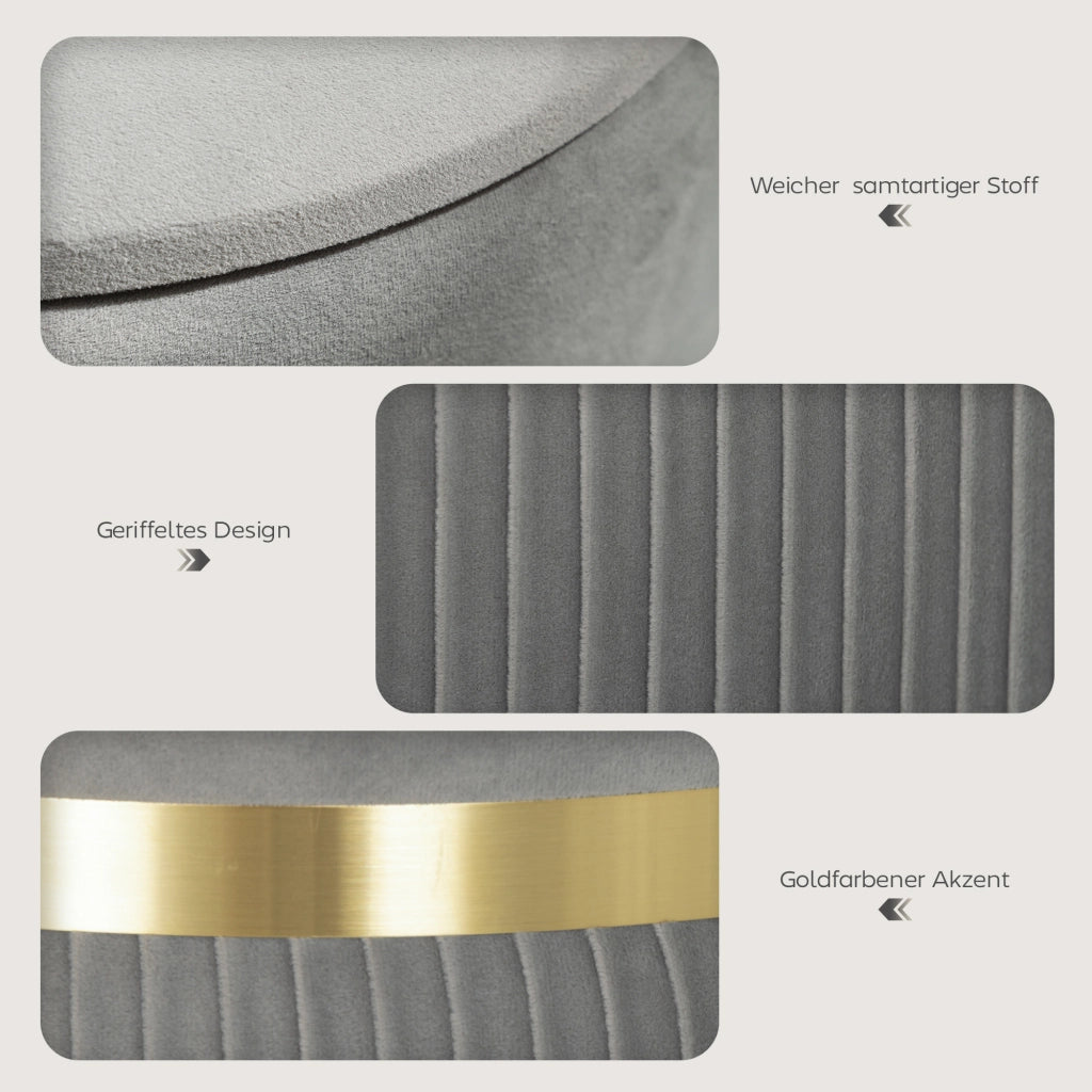 Pouf Contenitore Rotondo ¨C Xylo ¨C Velluto Grigio Chiaro con Coperchio Rimovibile