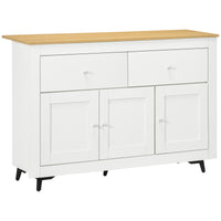 Credenza Buffet 117x35x80 cm con 2 Cassetti e 2 Armadietti in Legno Bianco e color Legno